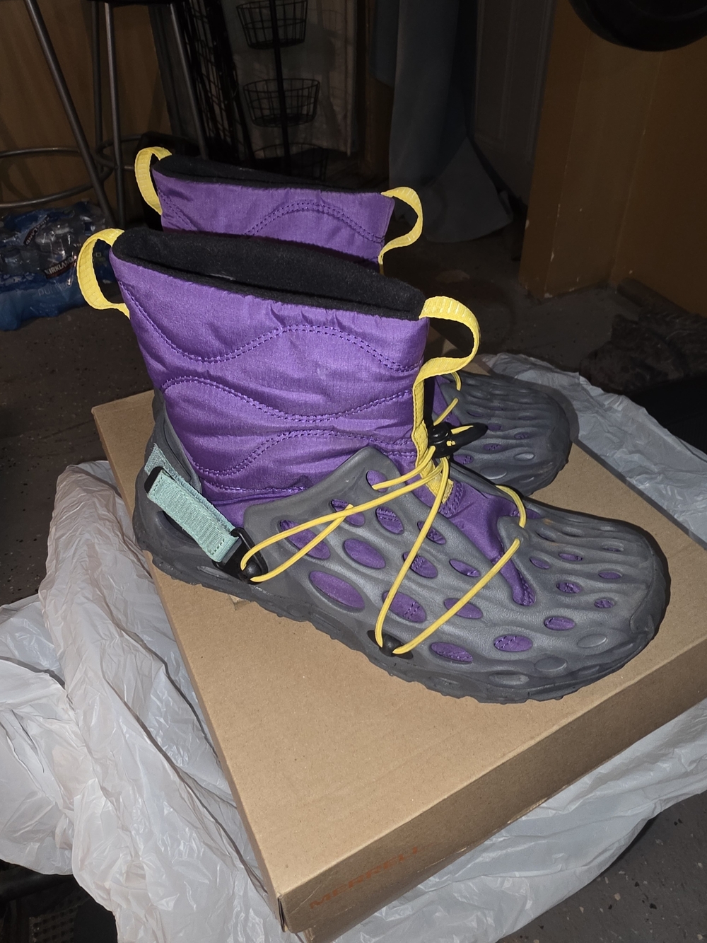 Women Purple and Gray Winter Boot Sneakers with Yellow Laces